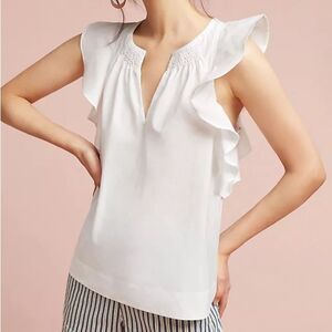 Anthropologie HD in Paris White Ruffled Poplin Blouse Size 0